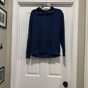 American Eagle Striped Blue and Black Men’s Sweater - Size Large